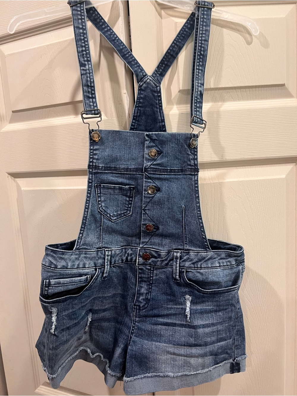 YMI Distressed Blue Denim Short Overalls